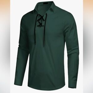 NWT Stylish Dark Green Lace-Up Men's Shirt Medium